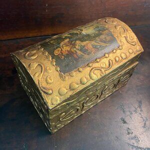 Sleeping Shepherdess Vintage 1960s gold wooden hinged box Boucher painting art